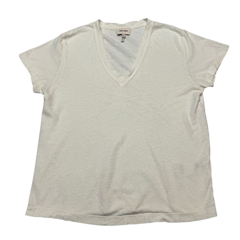 ME+EM Short Sleeve V-Neck T-Shirt Women's 4 Hemp Cotton Minimalist Quiet Luxury